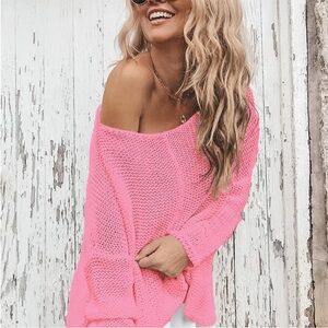 Wooden Ships by Paola Buendia Maui V Neck Cotton Sweater Cherry Pastille